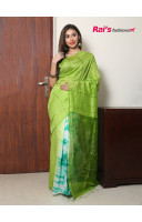 Handspun Matka Silk Saree With Shibori Print Pleats With Reshom Silk Shell Sequin Stripes All Over  (KR95)
